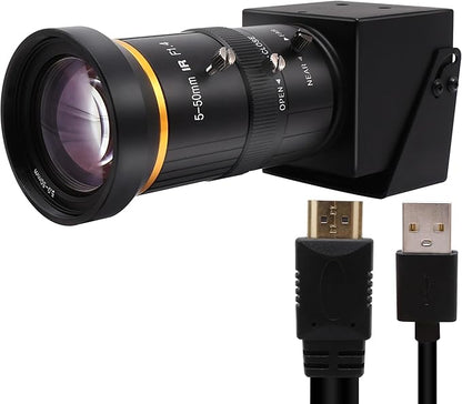 4K Monitor Port USB Camera Simultaneous Streaming Webcam Video Recording Zoom Type C Camera with 5-50mm Manual Varifocal Lens for Live Streaming, Computer, Laptop, Raspberry Pi, Windows,Linux