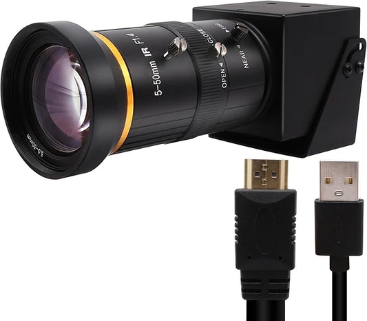 4K Monitor Port USB Camera Simultaneous Streaming Webcam Video Recording Zoom Type C Camera with 5-50mm Manual Varifocal Lens for Live Streaming, Computer, Laptop, Raspberry Pi, Windows,Linux