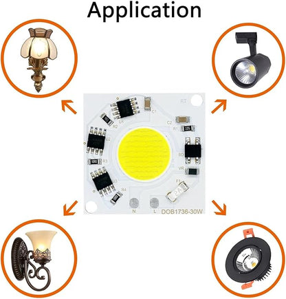 LED COB Chip 30W 2400lm Lumens Pure White Warm White Light 3000k 6500k 220V Smart IC No Need to Drive Commercial Lighting l(Pure White 6500K)
