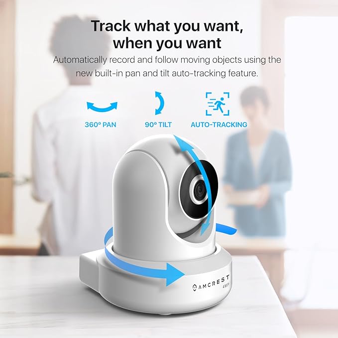 Amcrest 4MP ProHD Indoor WiFi, Security IP Camera with Pan/Tilt, Two-Way Audio, Night Vision, Remote Viewing, 4-Megapixel @30FPS, Wide 90° FOV, IP4M-1041W (White)