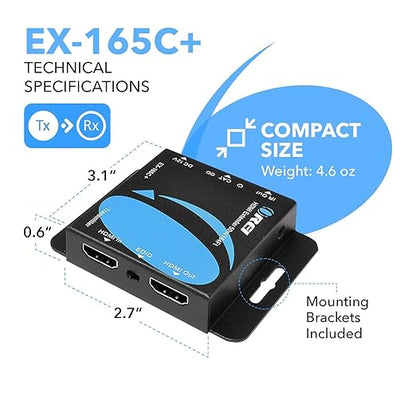 OREI 4K HDMI Extender over ethernet CAT5/CAT6/CAT7 Up To 165 Feet At 1080@60hz - HDMI 1.4 & HDCP 1.4 Compliant with One Way IR Pass Through, HDMI Loop Output & Power Over Cable