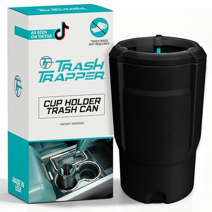 Trash Trapper Car Trash Can Cup Holder | Mini Car Trash Can | Fits in Most Doors | 5.1" x 2.9" | Traps More & Empties Less, Patent-Pending Compaction, Holds Weeks of Small Garbage, Black/Teal