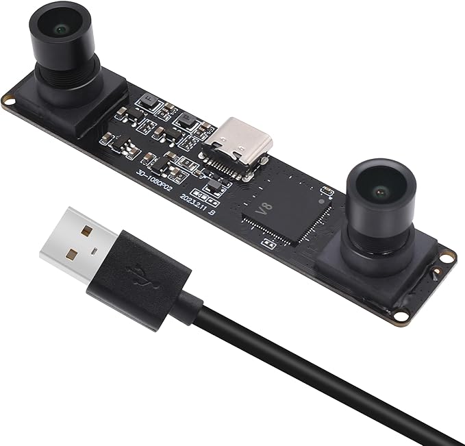 MMlove USB Stereo Camera Synchronous Dual Lens 1080P 60FPS Camera Module 4MP 3D Webcam 117° Wide Angle View Lightburn Webcam USB2.0 Plug & Play for VR Face Recognition Streaming,PC/Laptop/Raspberry Pi