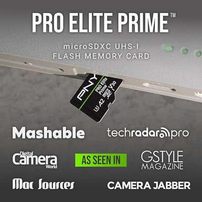 PNY 512GB PRO Elite Prime™ C10 U3 V30 A2 microSDXC Flash Memory Card – Ultra-Fast Speeds, Read 200MB/s, Write 150MB/s, 4K UHD, Full HD, UHS-I, for Smartphones, Drones, Action Cameras