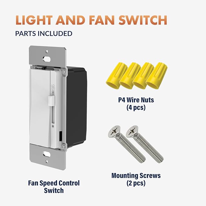 Newhouse Electric Single-Pole Light Switch and 3-Speed Fan Control TLFC-300W, Modern Wall Light and Fan Control Switch for Contemporary Interiors