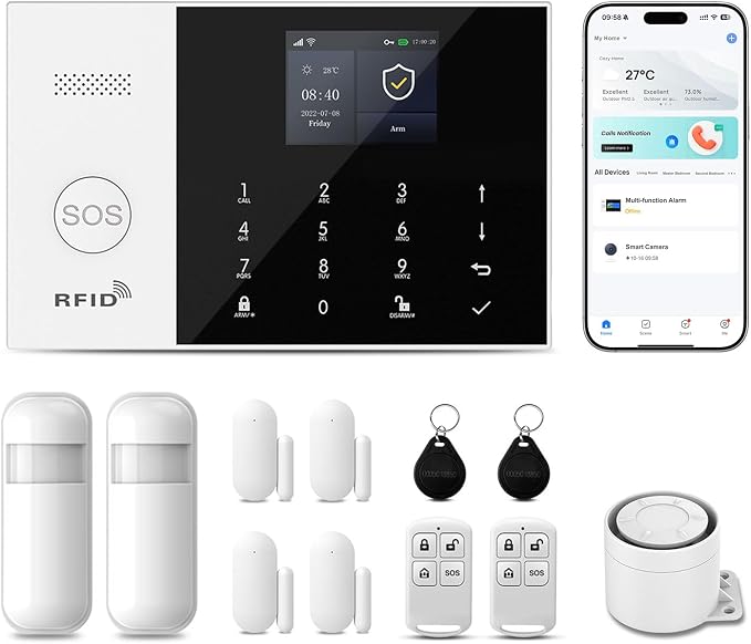 PGST WiFi Wireless Home Alarm System - 2025 Home Security System, 10-Minute Installation, 4 Door & Window Sensors +2 Motion Sensors, APP Remote Control, Compatible with Alexa, No Monthly Fee
