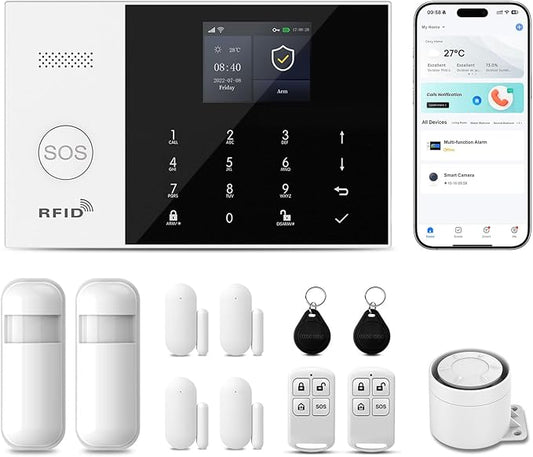 PGST WiFi Wireless Home Alarm System - 2025 Home Security System, 10-Minute Installation, 4 Door & Window Sensors +2 Motion Sensors, APP Remote Control, Compatible with Alexa, No Monthly Fee