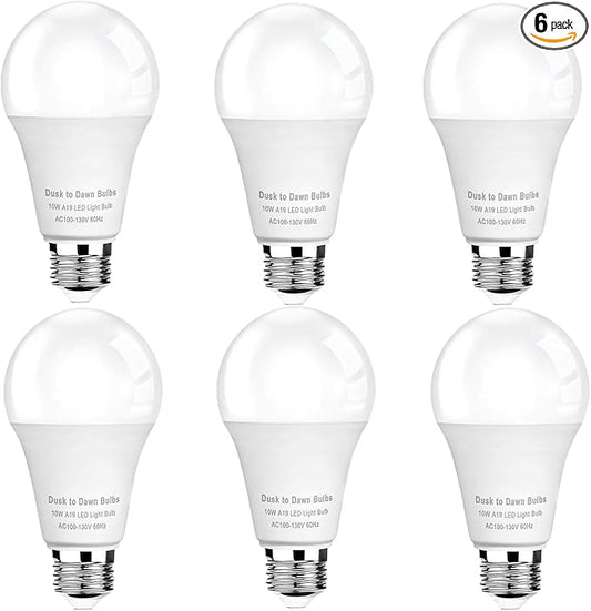 GEPLAD 6 Pack Dusk to Dawn Light Bulbs Outdoor, Sensor A19 LED Light Bulb, Auto on/Off Photocell Automatic for Outdoor Lighting, 5000K Daylight,1,100 Lumens