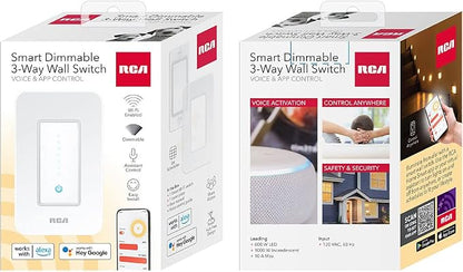 RCA 3-Way Smart Dimmer Switch for LED Lights | Dimmable Wall Switch | Smart Home Lighting 600W LED | Works from Anywhere w/Smart Home Products, Google & Alexa Devices for Home | Compatible w/RCA App