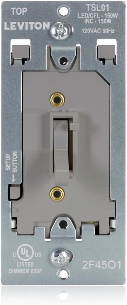 Leviton Toggle Slide LED Advanced Dimmer Switch for 150W Dimmable LED, Halogen and Incandescent Bulbs and Fixtures, TSL01-10G, Gray