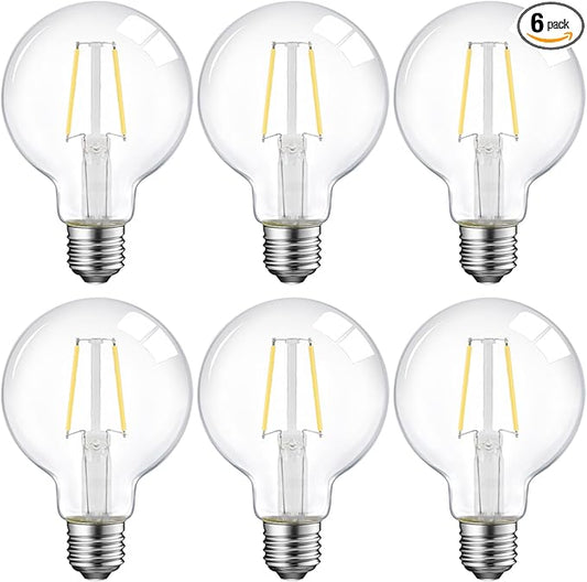 E ENERGETIC LIGHTING Dimmable LED Edison Light Bulb, G25 (G80) 500LM Globe Bulb, 60W Equivalent, 4000K Cool White, Christmas Light, E26 Standard Base, ETL Listed, 6-Pack