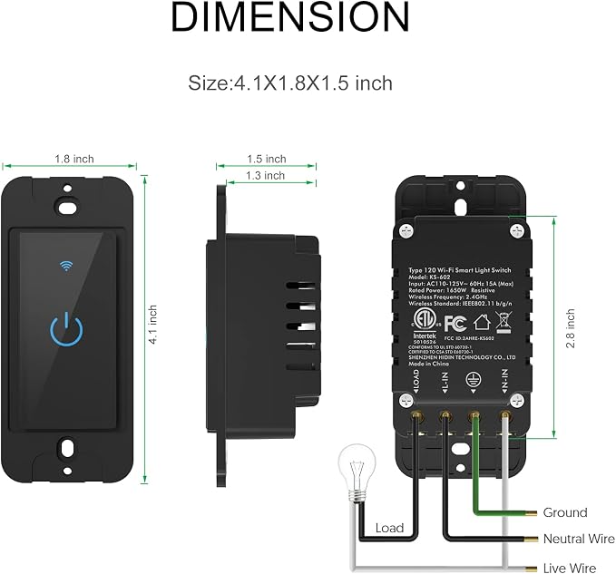 Lesim Smart Switch 2.4GHz WiFi Light Switch 2Pack Compatible with Alexa and Google Home, Single Pole, Needs Neutral Wire (Black), B602-2Gang