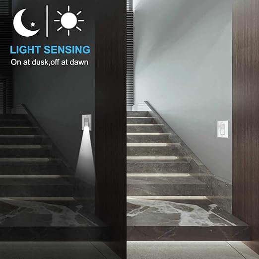 2 Pack Illuminated Light Switch,Paddle Rocker Wall Switch with LED Night Light, Automatic On/Off Sensor, Single Pole, 15Amp 120/277Volt, White