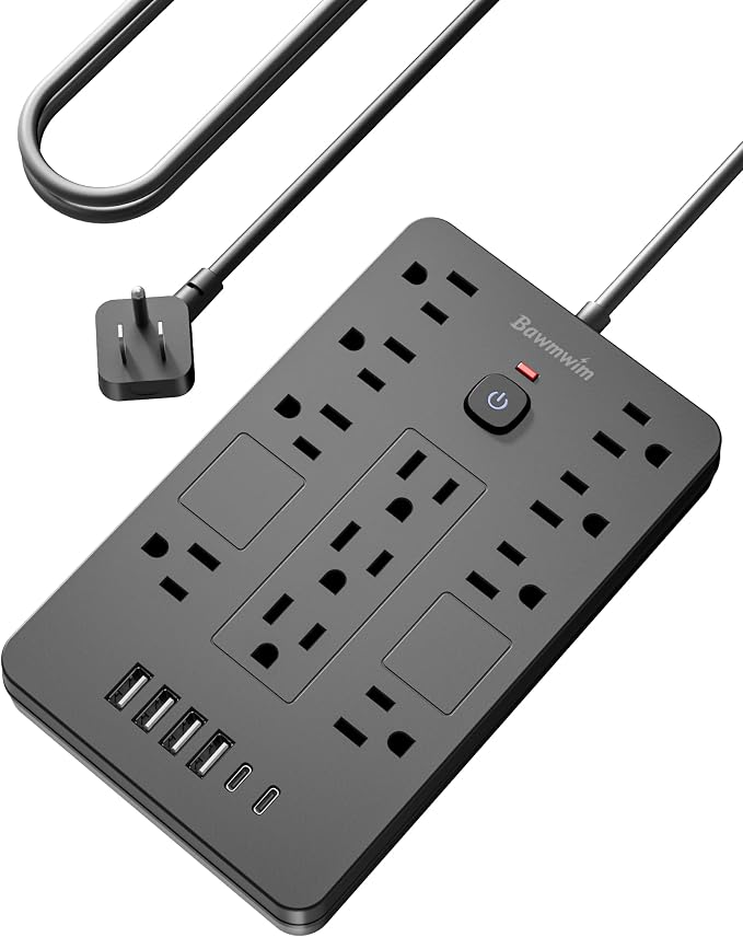 Surge Protector Power Strip - 11 Outlets(1850W/15A/14AWG) with 6 USB Ports(2 USB C), 6FT Flat Plug Extension Cord, Wall Mount, Black, ETL Listed for Home, Dorm Room