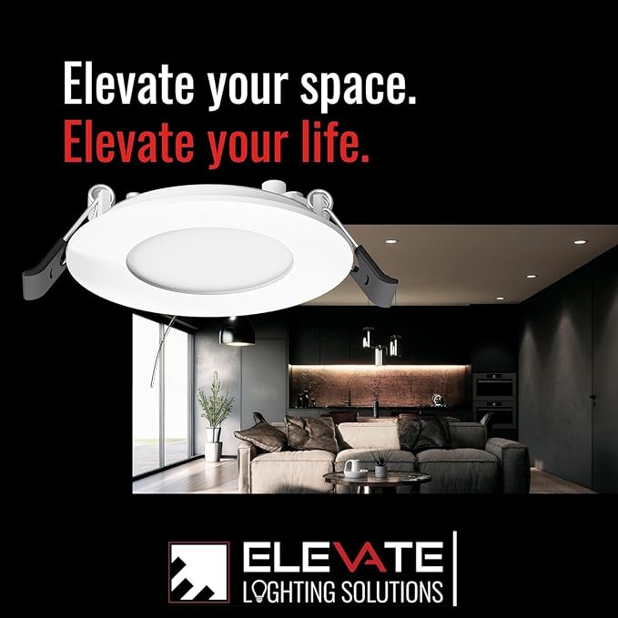 Elevate 4" Slim Canless LED Downlight, 9W — Ultra-Thin Recessed Fixture, 5CCT, IC Rated, Dimmable, Wet-Rated — Ideal for Kitchens & High Ceilings