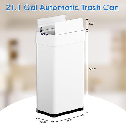 TLSUNNY 21.1 Gallon Automatic Trash Can, Stainless Steel Motion Sensor Garbage bin, Smart Trash Can W/Butterfly Lid, Bag Retainer Ring and Display Light for Living Room,Kitchen,Office (White, 80L)