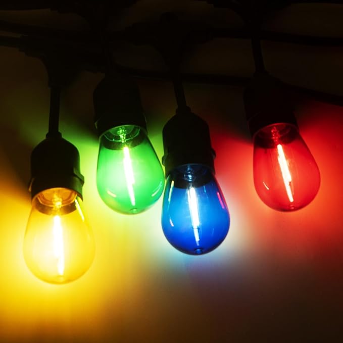 S14 Colored LED String Light Bulbs Replacement 16 Pack, 1W Multi-Color Edison Bulb E26 Medium Base Plastic Shatterproof for Home Outdoor Decor