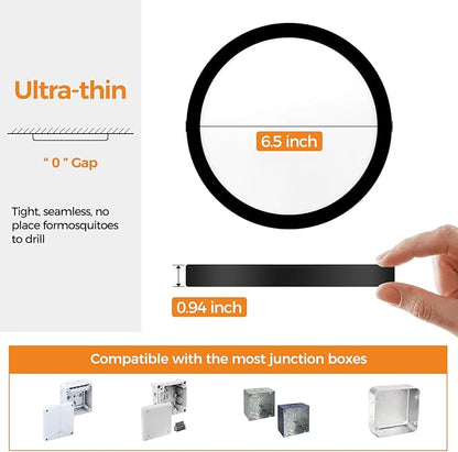 1PACK LED Flush Mount Ceiling Light Fixture, 3000K-4000K-6500K & 100W Equivalent Modern Kitchen Ceiling Lamp 12W 1200Lm 6.5 Inch Closet Round Surface for Bathroom Laundry Bedroom Hallway, Black
