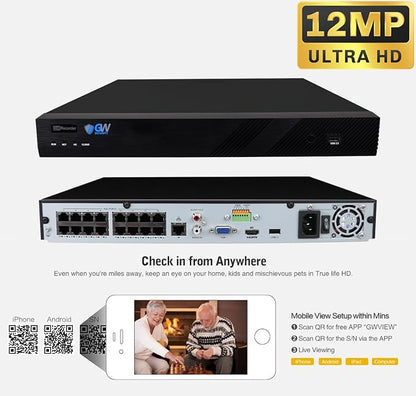 GW Security 16 Channel 12MP NVR 4K H.265+ AI Face Recognition Surveillance Security Camera System with 16 UltraHD 4K 8MP IP PoE Microphone Dome Security Cameras (Grey)