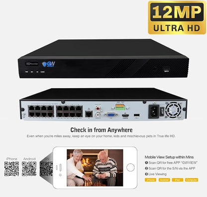 GW Security 16 Channel 12MP NVR 4K Security Camera System with 16 x 8MP PoE Spotlight Color Night Vision Outdoor/Indoor Microphone Bullet Cameras, Smart AI Human/Vehicle Detection