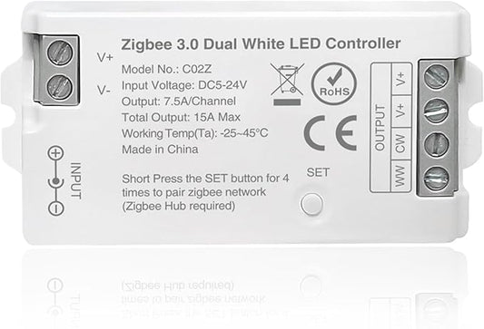 ZigBee 3.0 LED Controller C02Z CCT Dual White LED Strip Bulb Dimmer Compatible with Echo Plus Home-kit Zigbee Hub Bridge Required DC5-24V for LED Strip Lights