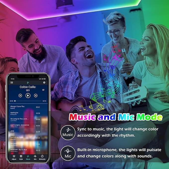 65.5FT Led Strip Lights,Long Smart Led Light Strips Music Sync 5050 RGB Color Changing Rope Lights,Bluetooth APP/IR Remote/Switch Box Control Led Lights for Bedroom,Home Decoration,Party,Festival