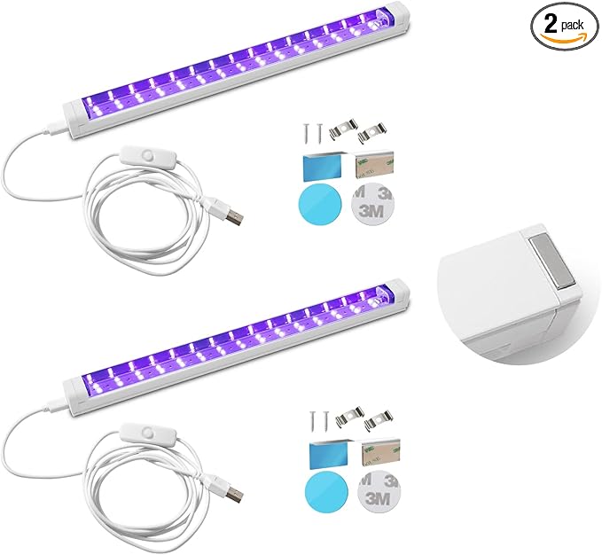THLIFURE UV Black Light Bar USB DC 10W 1ft LED Blacklight Bar Strip Lights for Bedroom Fluorescent Paint Poster Party Glow in The Dark Light Magnet 2 Pack