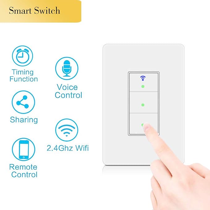 Smart Light Switch, Triple switches WiFi Smart Switch Button, Compatible with Alexa and Google Home, Remote Control with Timing Funtion, No Hub Required,Smart Life APP Provides Control from Anywhere