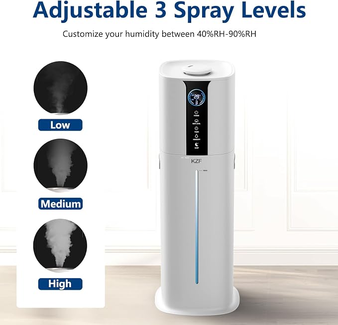 KZF 9L Smart Humidifiers for Bedroom Large Room, 2.3Gal Cool Mist Top Fill Diffuser App & Remote Control, 3 Mist Modes, Quiet Humidifier for Home Office Plant (App Control, White)