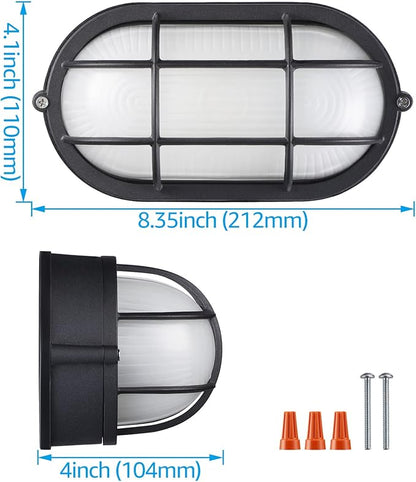 LEONLITE 8.5'' Bulkhead Light Fixture, Nautical Outdoor Lighting, Oval Bulkhead Wall Light, ETL & UL Listed, E26 Base, Wall & Ceiling Mount, Aluminum with Frosted Glass, Match with 40W Bulb, Pack of 2