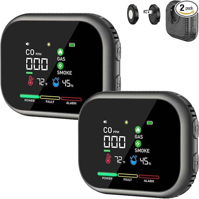 6-in-1 Steadfast Haven Air Quality Monitor, Plug-in Digital Environment Detector with Magnetic Mount & Battery Backup, Portable Temperature Humidity Meter with LCD Display for Home, RV, Travel