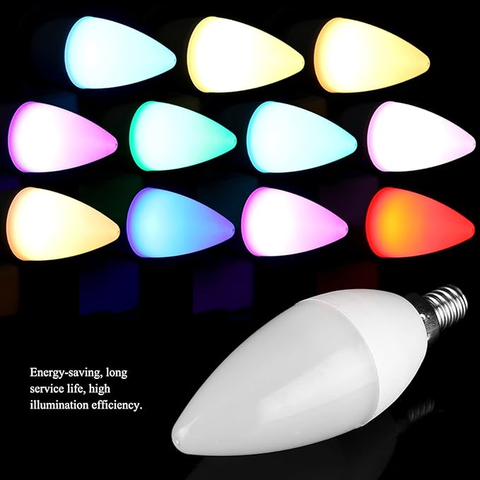 E12 RGB LED Candelabra Bulb with Remote, Non-Dimmable 3W Color Changing Light Bulb, Warm White & Multicolor Ambient Lighting for Chandeliers