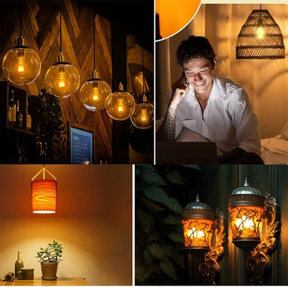 Dimmable LED Edison Light Bulbs 4W 40 Watt Vintage Warm A19 E26 2200K Light Bulbs Antique Spiral Decorative Amber Light Bulbs, CRI 90+, Pack of 2