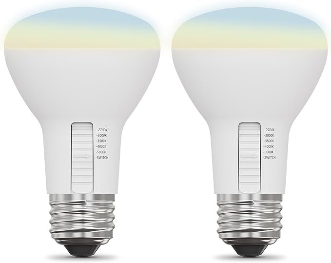 Feit Electric R20 LED Light Bulb, 45W Equivalent, Dimmable, Color Selectable 6-Way, 5CCT, E26 Medium Base, 90 CRI, 450 Lumens, Damp Rated Track or Spot Light, 22-Year Lifetime, R20DM/6WYCA/2, 2 Pack
