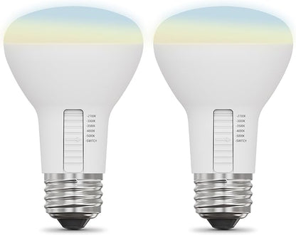 Feit Electric R20 LED Light Bulb, 45W Equivalent, Dimmable, Color Selectable 6-Way, 5CCT, E26 Medium Base, 90 CRI, 450 Lumens, Damp Rated Track or Spot Light, 22-Year Lifetime, R20DM/6WYCA/2, 2 Pack