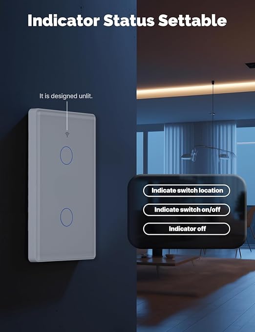 MOES Matter Smart Light Switch, 2.5D Glass Touch Wall Switch, Single Pole, Neutral Wire Required,2.4GHz Wi-Fi, Timer & Schedule, Remote & Voice Control with Alexa & Google Home, Black 4 Gang