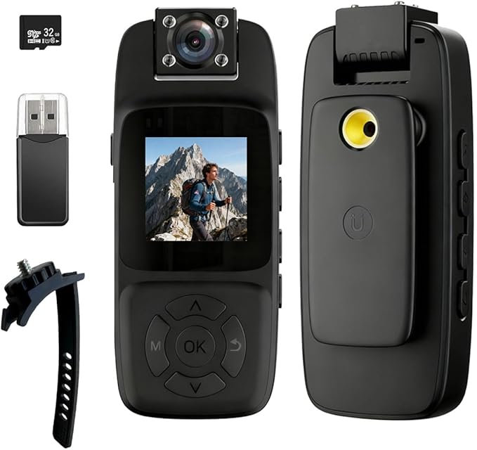 4K WiFi Body Camera with 32GB Card Included, 180° Rotatable Lens & Infrared Night Vision, Real-Time Viewing Compact Wearable for Outdoor Security, Travel & Safety Work