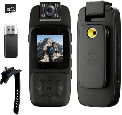 4K WiFi Body Camera with 32GB Card Included, 180° Rotatable Lens & Infrared Night Vision, Real-Time Viewing Compact Wearable for Outdoor Security, Travel & Safety Work
