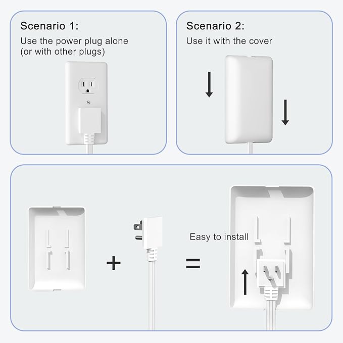 CABOCASA 3FT Ultra Flat Plug Extension Cord Power Strip with 3 Outlets, Patented Detachable Ultra-Thin Outlet Cover Concealer & Ultra-Flat Plug, Max. 13A 125V 1625W ETL Listed, White Color