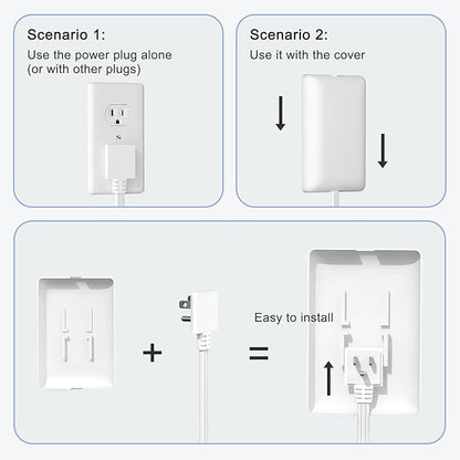 CABOCASA 8FT Ultra Flat Plug Extension Cord Power Strip with 3 Outlets, Patented Detachable Ultra-Thin Outlet Cover Concealer & Ultra-Flat Plug, Max. 13A 125V 1625W ETL Listed, White Color