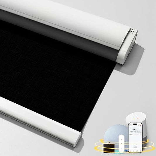 Motorized Blinds with Remote,100% Blackout Smart Blinds for Window Cordless Electric Blinds Compatible with Alexa Google Assistant,Black,23" W x 72" H