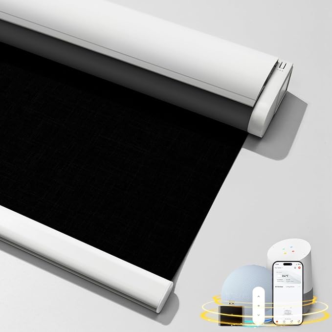 Smart Motorized Blinds with Remote,Cordless Blackout Smart Blinds for Window Black,46" W x 72" H