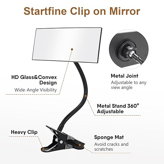 Clip On Security Mirror Stick-On Office Desk Mirror for Personal Safety Desk Rear View Monitor Computer Cubicle Cabinet Workstation Security Gooseneck (6.69"x2.95" 2 Brackets 1 Framed)