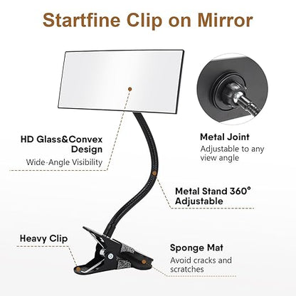 Clip On Security Mirror Stick-On Office Desk Mirror for Personal Safety Desk Rear View Monitor Computer Cubicle Cabinet Workstation Security Gooseneck (6.69"x2.95" 2 Brackets 1 Framed)