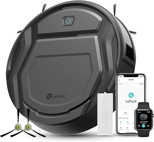 Lefant M210 Pro Robot Vacuum, Slim Quiet, 3 Adjustable Suction Levels, 6 Modes, Robot Vacuum Cleaner for Pet Hair, Hard Floors & Low Carpets, Self-Charging, WiFi/App/Alexa Control, Gray