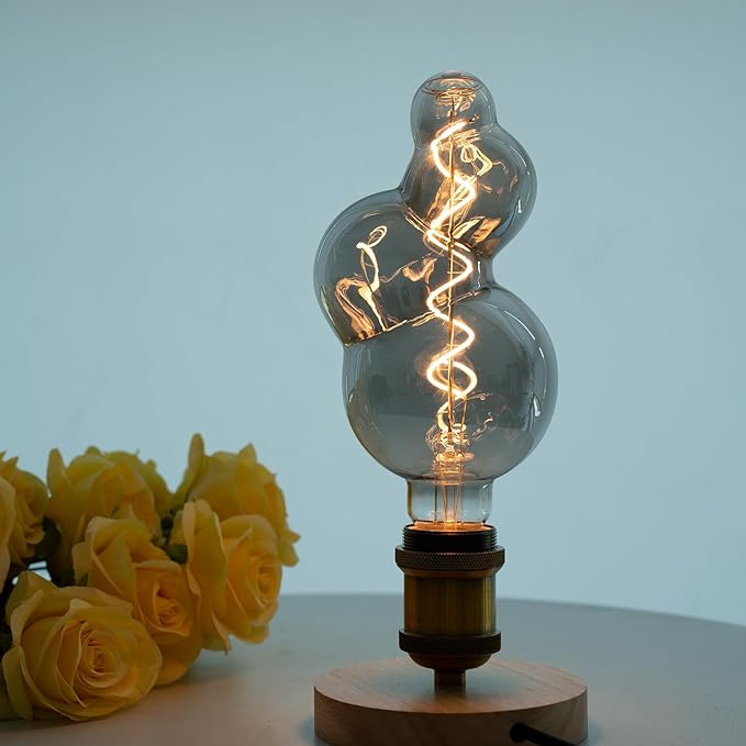 G40 LED Edison Bulb, Smoke Gray Hand-Blown Hard Glass, 4W (25W Incandescent Equivalent), 110-130V, E26, 2000K Warm Yellow Light, 200LM, Dimmable, Decorative Lighting (Small Bubble)