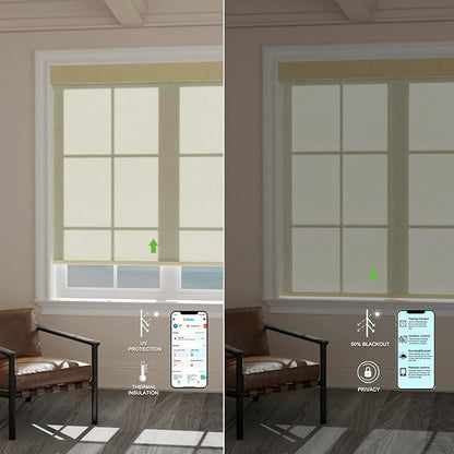 Motorized Blinds with Remote [Light Filtering] Smart Blinds Compatible with Alexa Google HomeKit, 60% Blackout Automatic Roller Shades for Indoor Windows, Customized Size, Pure Beige