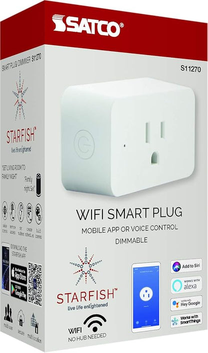 Satco S11270 Starfish 3-Inch On/Off and Dimmer WiFi Smart Plug Outlet, Works with Siri, Alexa, Google Assistant, SmartThings, White