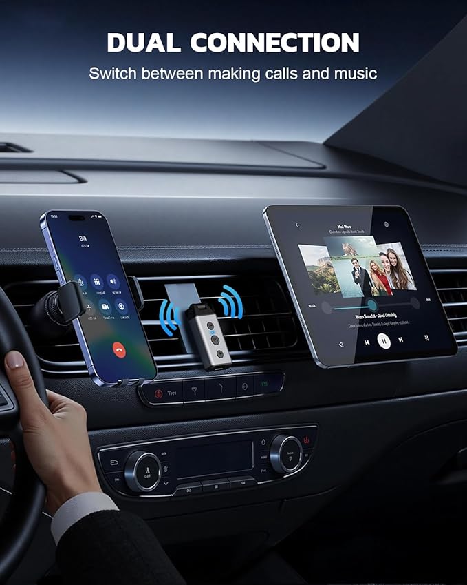 1Mii B04 Bluetooth 5.4 Receiver for Car, 3.5mm Jack AUX Bluetooth Car Adapter, Wireless Audio Receiver for Home Stereo with Volume Control, Hands-Free Clear Call, 16H Battery Life (RX Only)