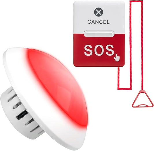 Wireless Emergency Call Button for Elderly, Bathroom Pull Cord Alarm with Strobe Light, 1 Home Care Receiver & 1 Help Button, Medical Alert System for Seniors, Disabled, Patients, Caregivers